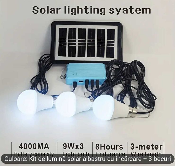Panou Solar 3W cu Cablu de 3 Și Cutie Convertoră pentru Încarcare+bec