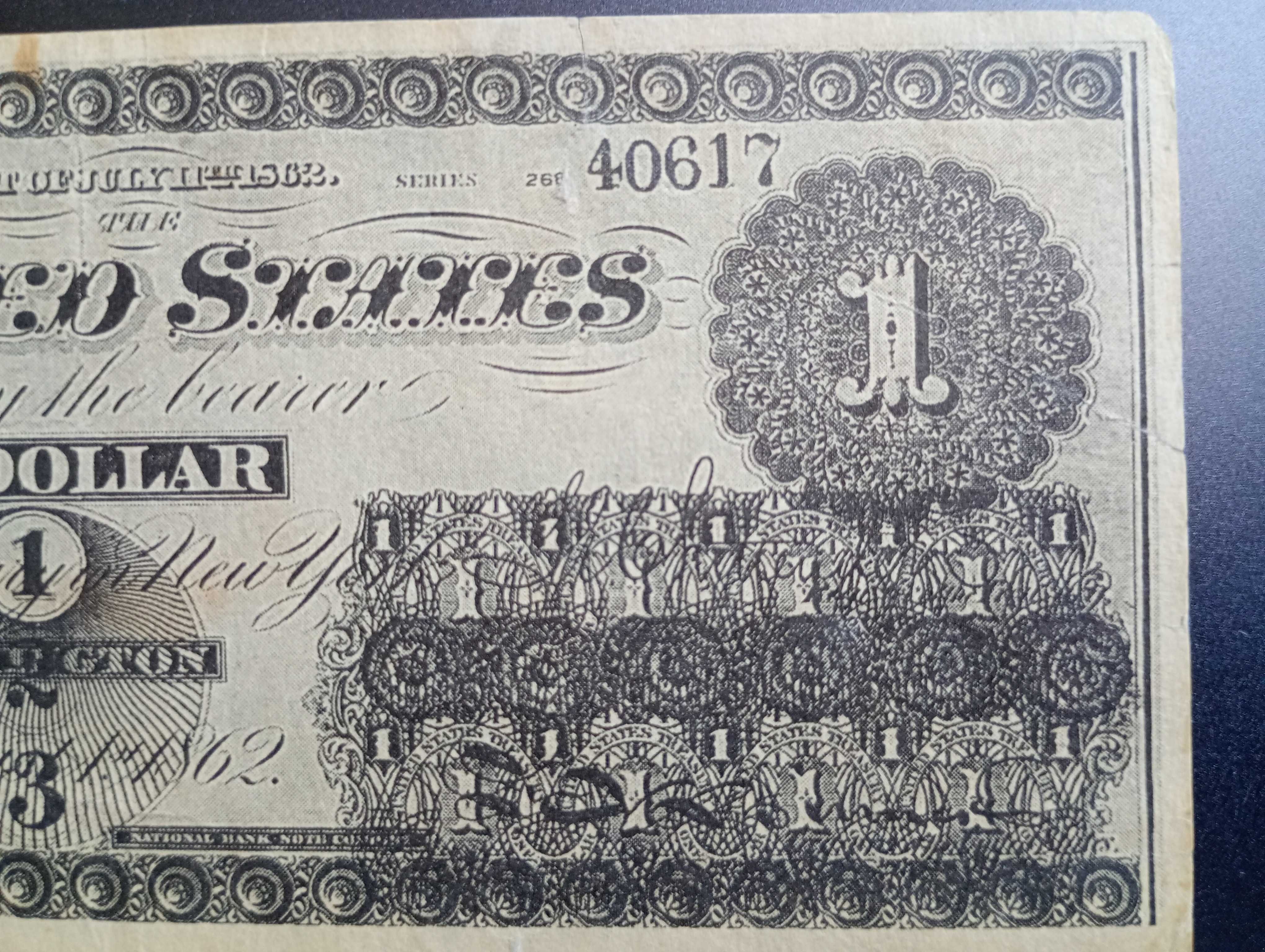 Bancnota Veche Americana de 1 dolar emis in Washington in August 1862