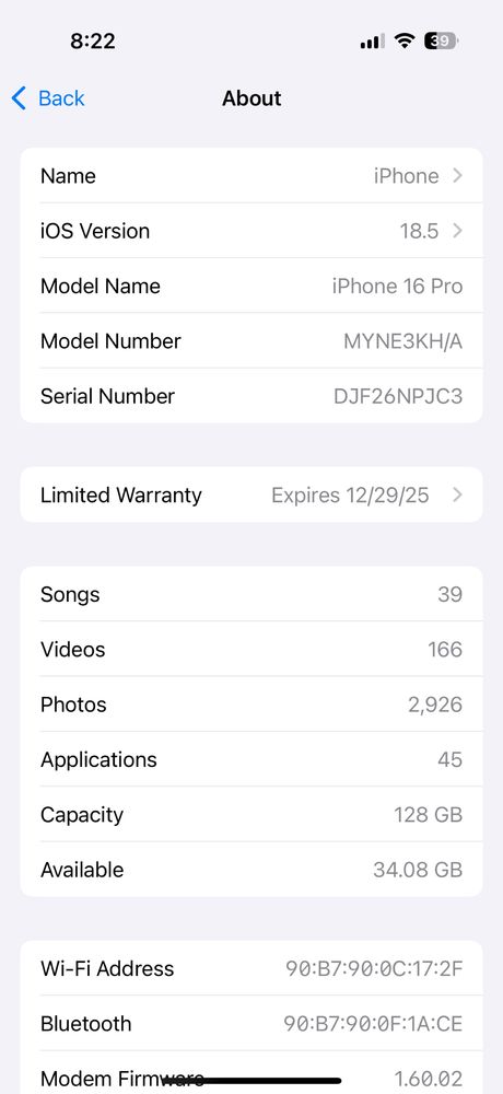 iPhone 16 PRO 128 Oq rang KH/A