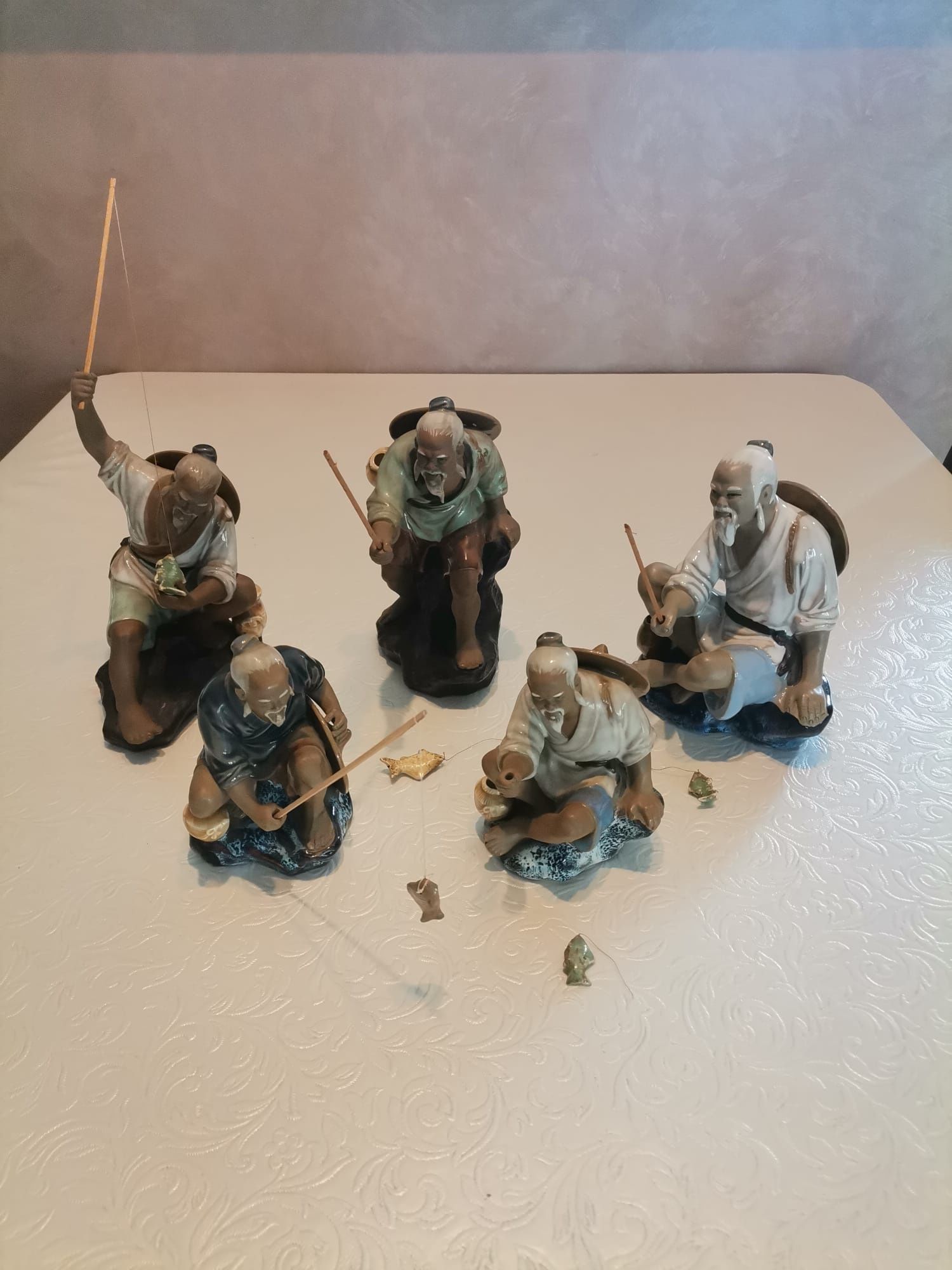 Pescari chinezi bibelou ceramica anii 80 ca.14cm