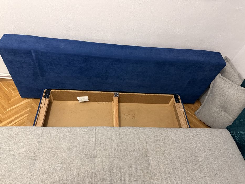 Canapea extensibila gri albastrude inalta calitate cu lada depozitare