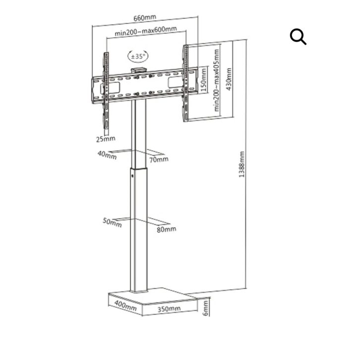 ТВ стойка, тънък дизайн, въртяща се подходяща за екрани до 70 инча