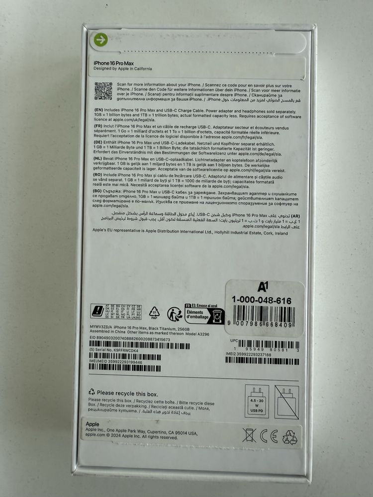 Iphone 16 Pro Max Black Titanium 256Gb Нов!!!