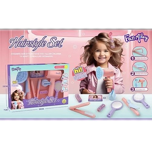 Детски Комплект за фризьорство сешоар, преса за коса и маши, 11 части