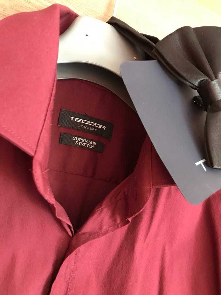 Риза - Super slim stretch и сатенена папионка - TEODOR