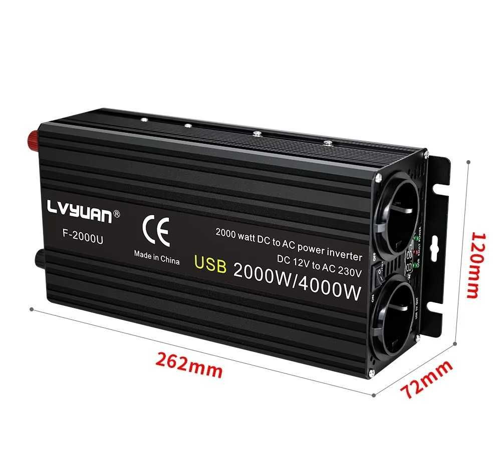 Invertor LVYUAN, 12V, 4000W, pentru auto