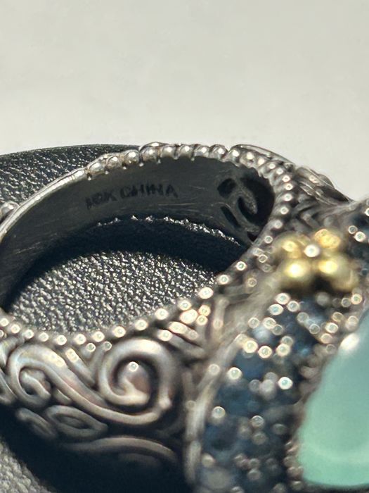 inel argint 925 + aur 18 kt Barbara Bixby colectie vintage blue topaz