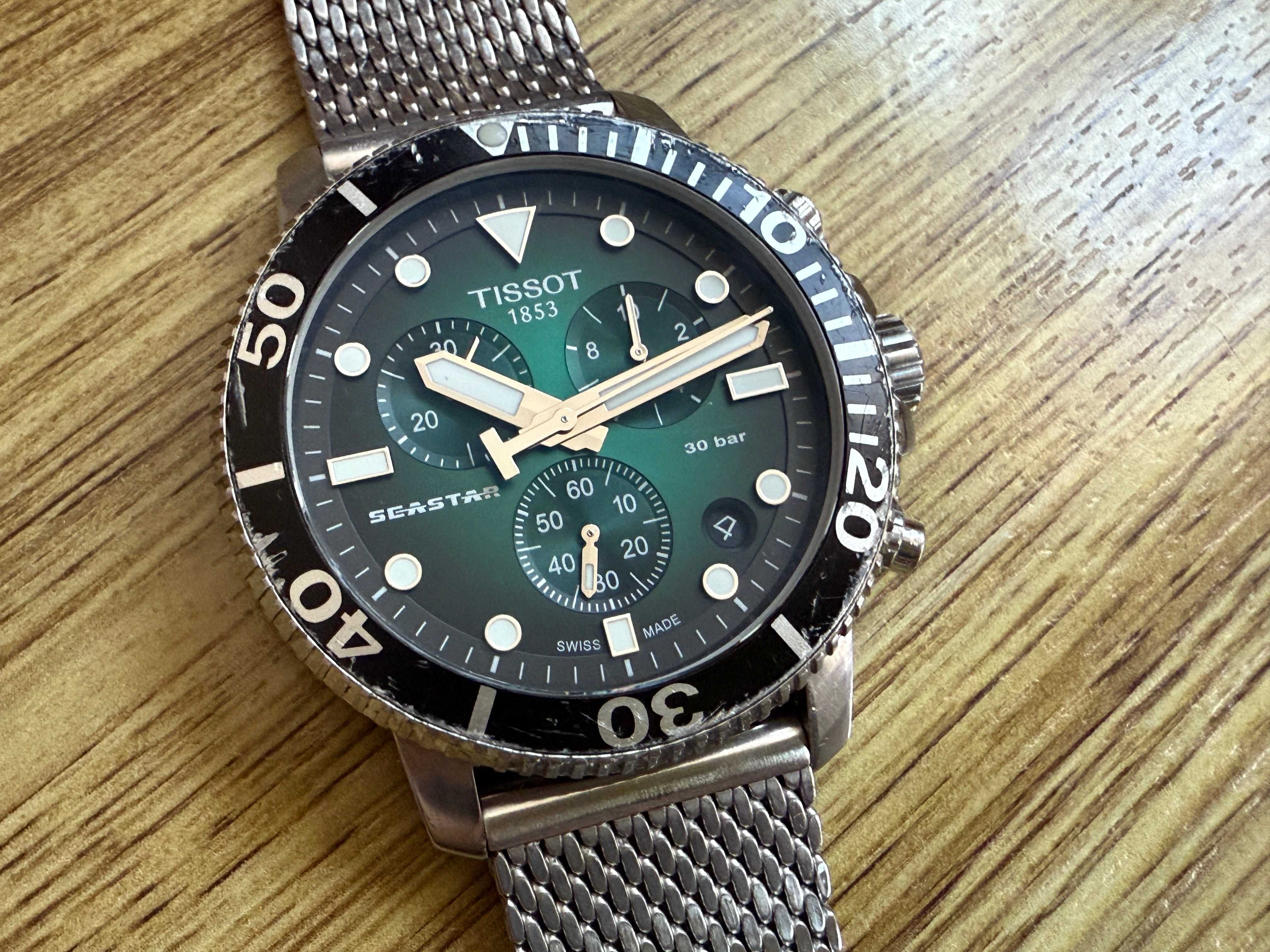 Tissot SeaStar 1000 Chronograph 45.5mm`Green Dial/Milanese Band