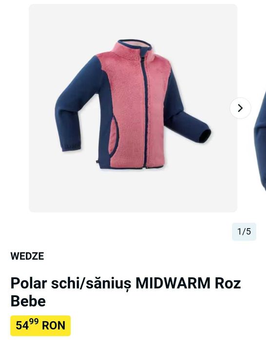 WEDZE Polar schi/săniuș MIDWARM Roz Bebe