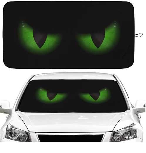 Слънцезащитен сенник за предно стъкло с зелени очи – UV защита за кола