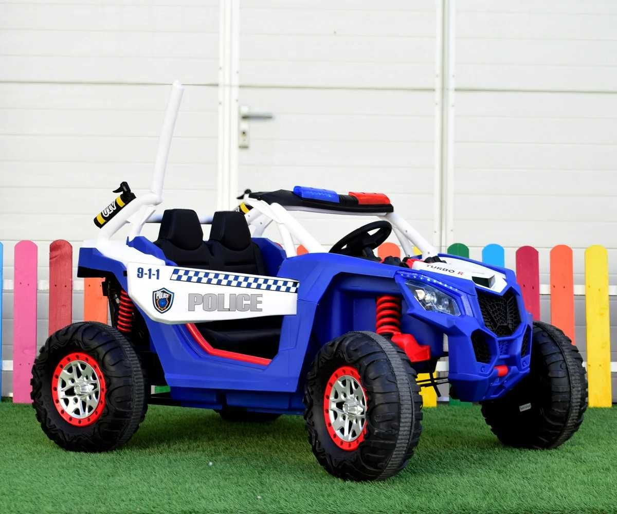 UTV electric pt copii Police , 4x4, 220W, 12V, scaun tapitat 2 locuri