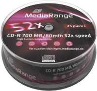 CD-R MediaRange, Inkjet Printable, 700MB, 52X, Cake box 25бр.