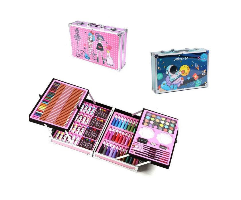 Топ цена !Художествена селекция материали за рисуване в метален куфар