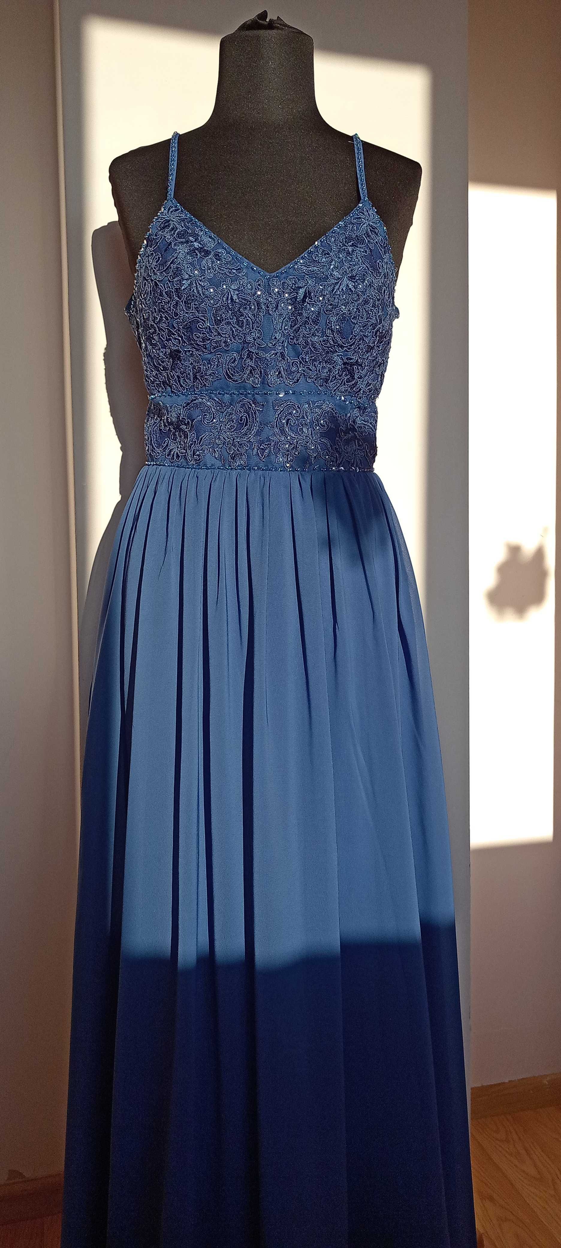 Дълга бална рокля в синьо S, нова