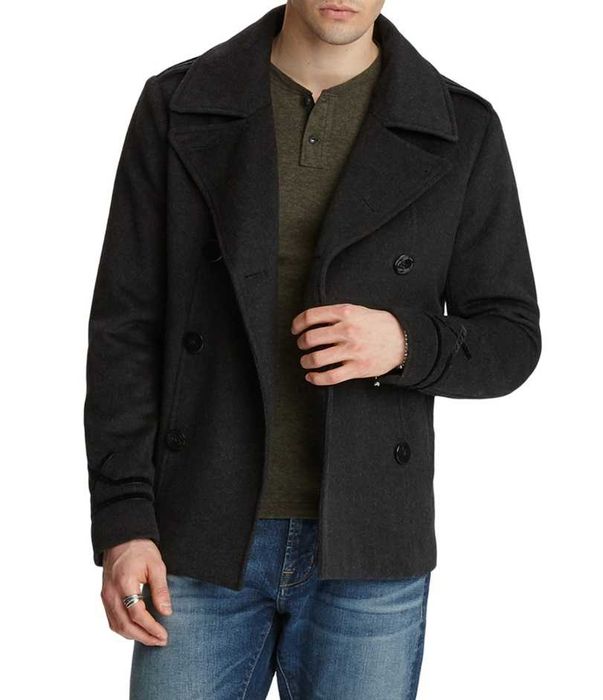 Jacheta palton double breasted 52 XL Springfield lana moale negru