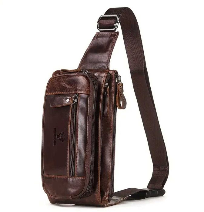 Мъжка чанта през рамо от естествена кожа. Бъбрек