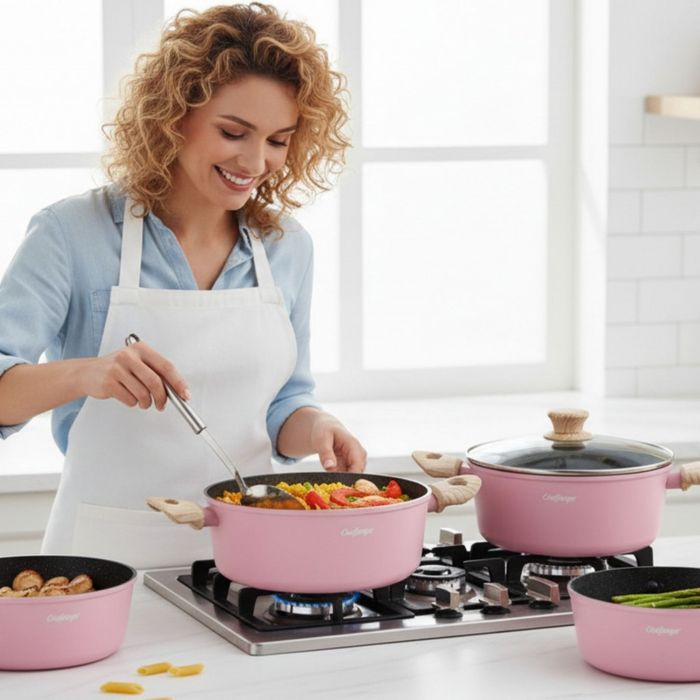 Cheffinger - Розов комплект тенджери, с мраморно покритие, здравословн