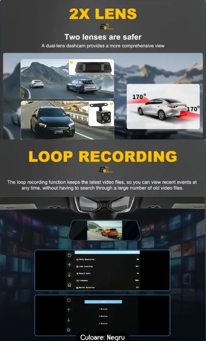 Camera auto HD tip oglinda cu ecran de 5" și 6"