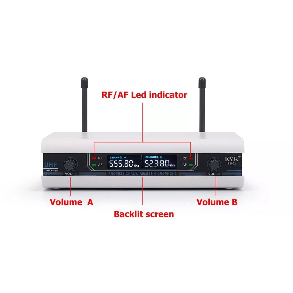 Безжична микрофонна система EYK-E3002W, 2 мет. микрофона,  до 60 метра