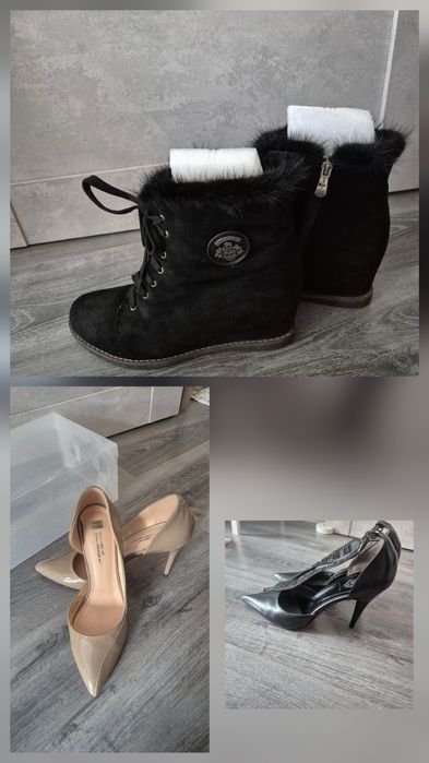 Туфли из натуральной кожи, ботильоны экозамша