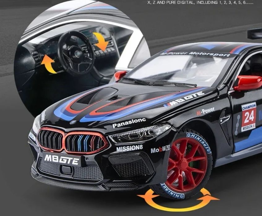 Macheta bmw M8 Gte Race car scara 1.24 (lungime 22 cm)
