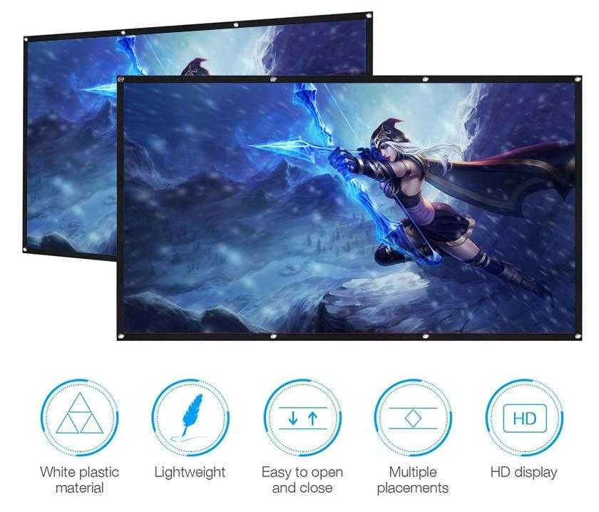 60" ~ 100" Преносим Сгъваем Прожекционен Екран за Домашно Кино 16:9 HD