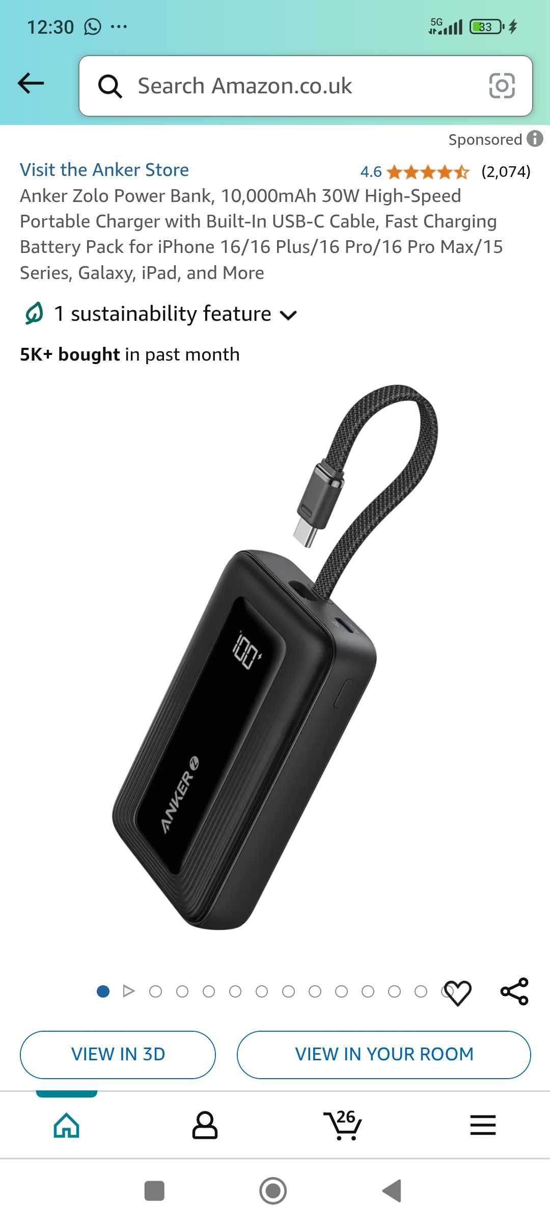 Външна Батерия , Anker Zolo Power Bank, 10,000mAh 30W High-Speed