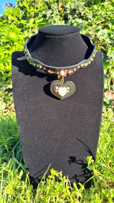 Colier choker din piele naturala cu cristale semipretiose