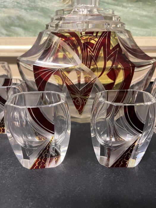 Колекционерски,кристал Бохемия/Чехословакия/-гарафа със шест чашки