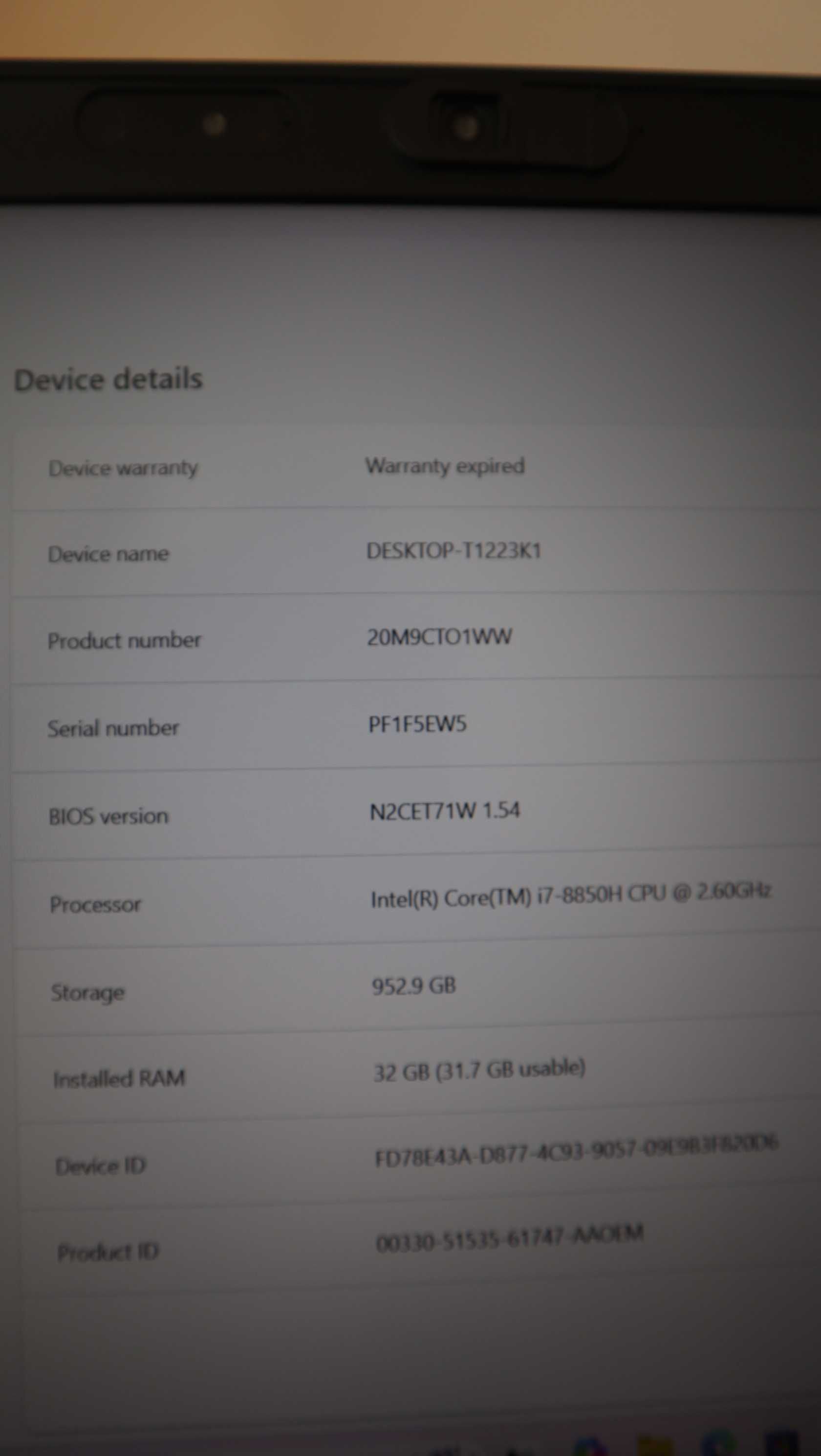 Lenovo ThinkPad P52 Workstation NVIDIA T2000/ i7 8850H /1TB NVMe/32GB