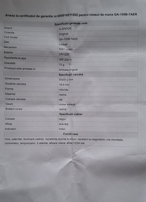 Ceas Casio G-SHOCK alb