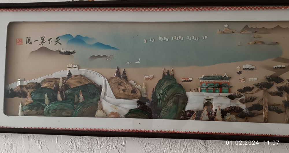 Картина панно раритет"Великая китайская стена" из натуральных ракушек
