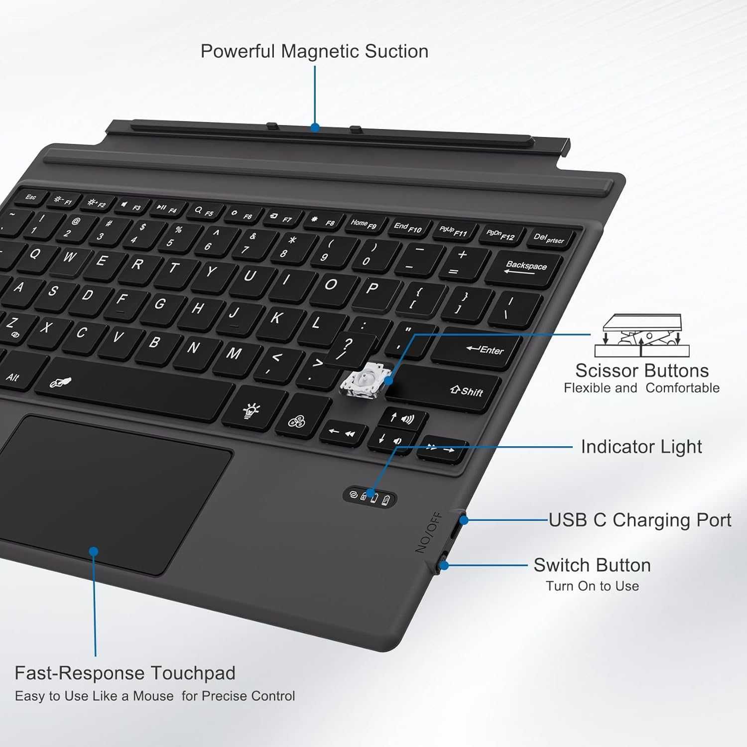Клавиатура за Microsoft Surface Pro 7/7+/6/5/4/3, 7 цвята подсветка