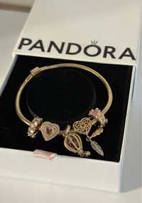 Brățară Pandora placat cu aur roz de 14 k cu 5 talismane