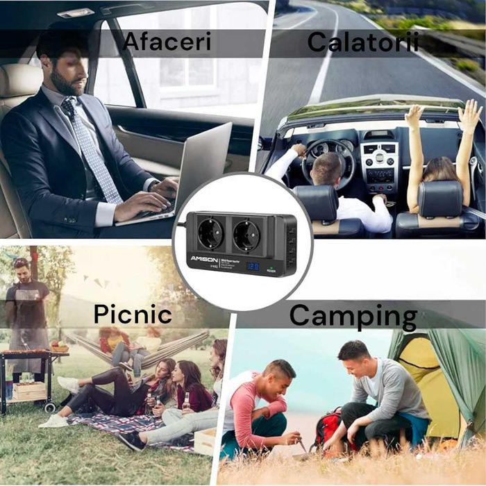 Invertor portabil de la priza auto 12V la priza dubla 220V, 2 x 200W