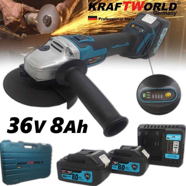 Немски Безчетков Ъглошлайф акумулаторен KraftWorld 36V + 2 Батерии 8Ah