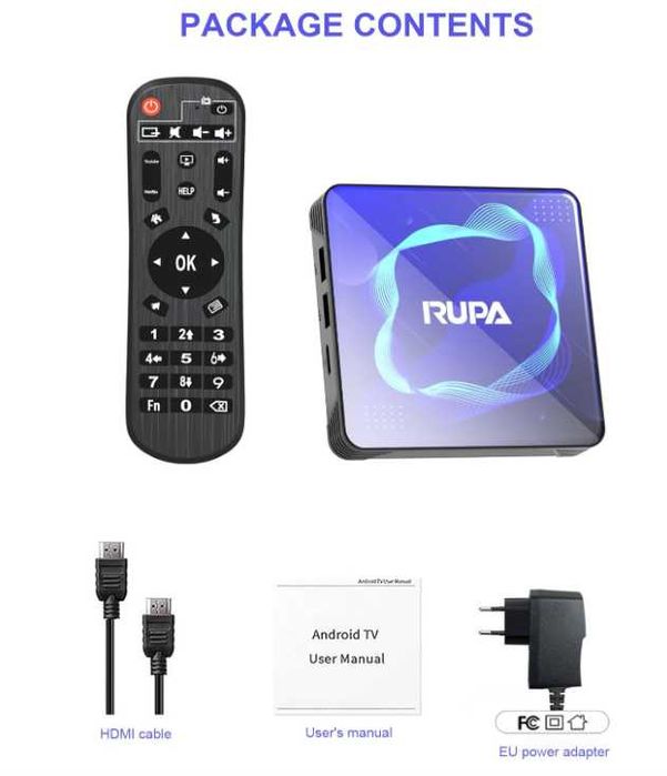 Android TV Box Smart Rupa 4GB RAM 64GB ROM S905W2 2.4G/5G WiFi BT5.0