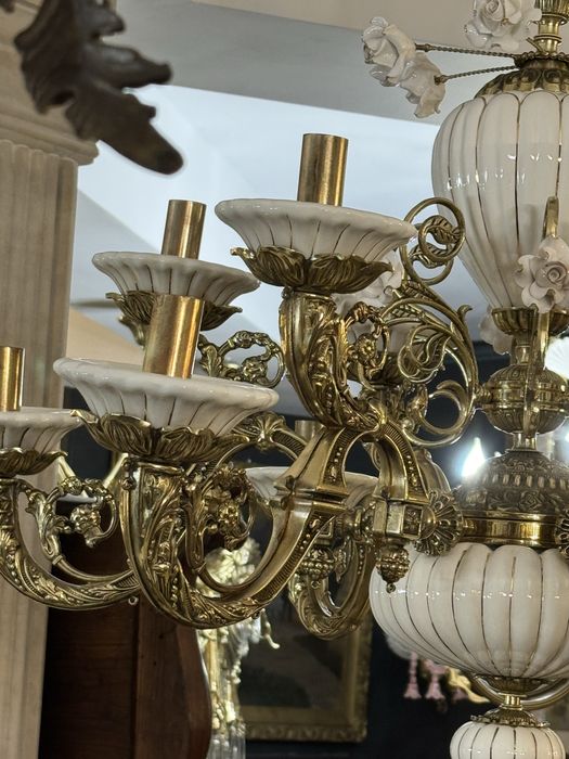 Candelabru bronz masiv - portelan