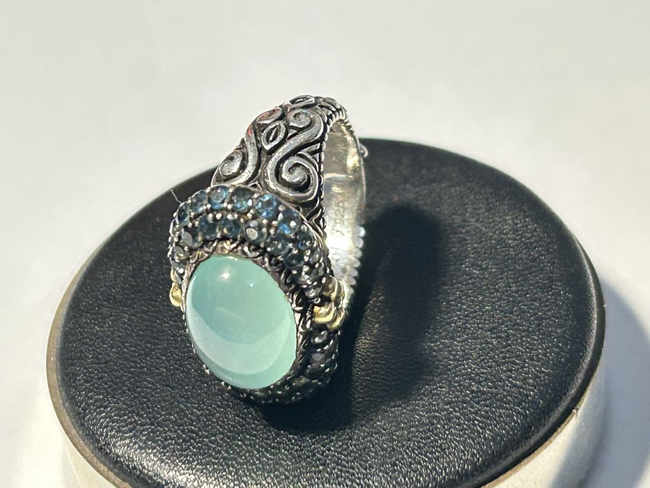 inel argint 925 + aur 18 kt Barbara Bixby colectie vintage blue topaz