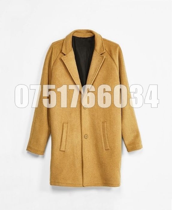 Palton Barbati Casual Elegant Lung Gros Slim Lana Maro Bleumarin Tweed