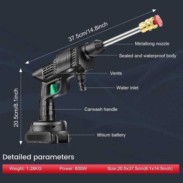 Aparat de spălat cu presiune fără fir, max. 35 bar, cu 2 baterii