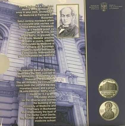 Set de monetărie BNR 2005 proof România 9 monede medalie argint 1/2 oz