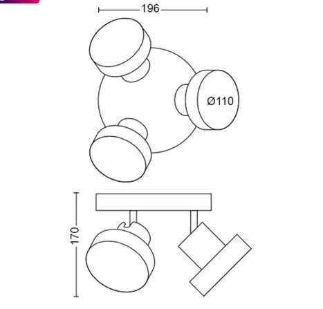 SpotLED luminos triplu PhilipsBukko,3x4.3W1200lm,intensitate variabilă