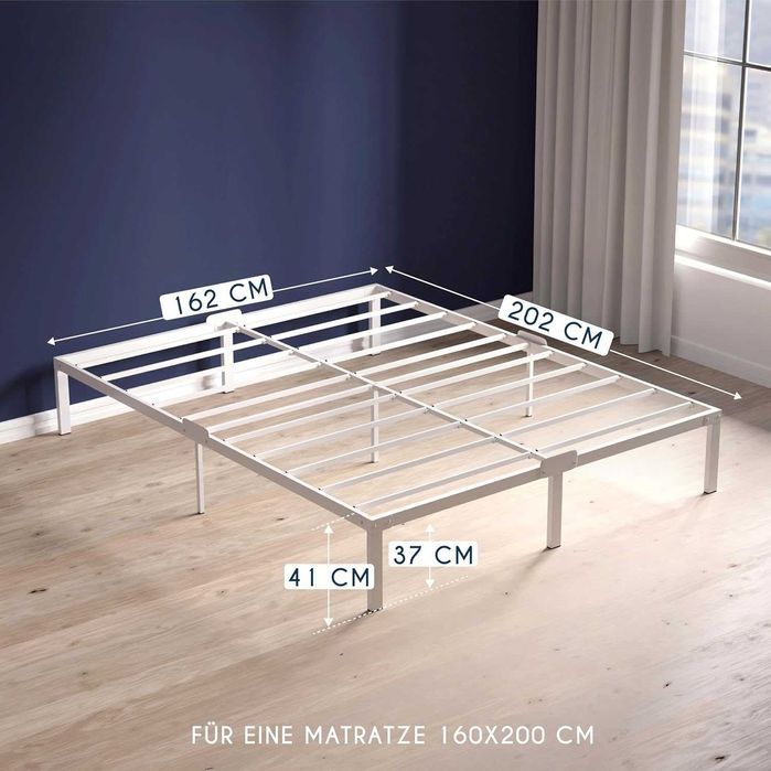 Cadru metalic pat Dreamzie 160 x 200 cm, inaltime 41 cm, alb