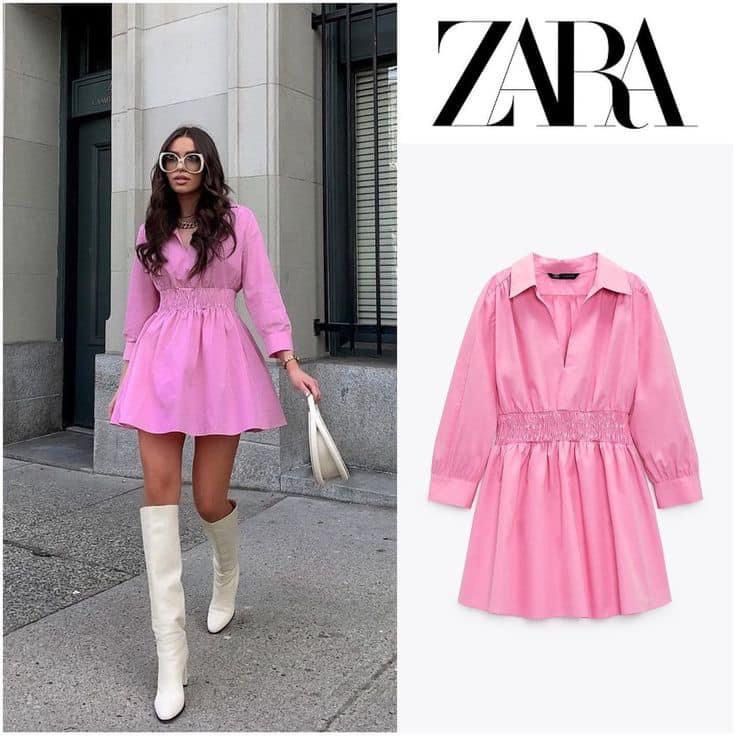 Zara къса разкроена рокля в розово