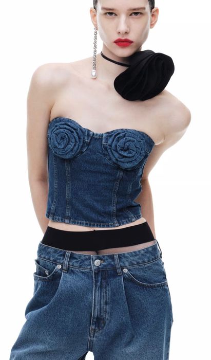 Magda Butrym H&M дънково бюстие с апликации на рози