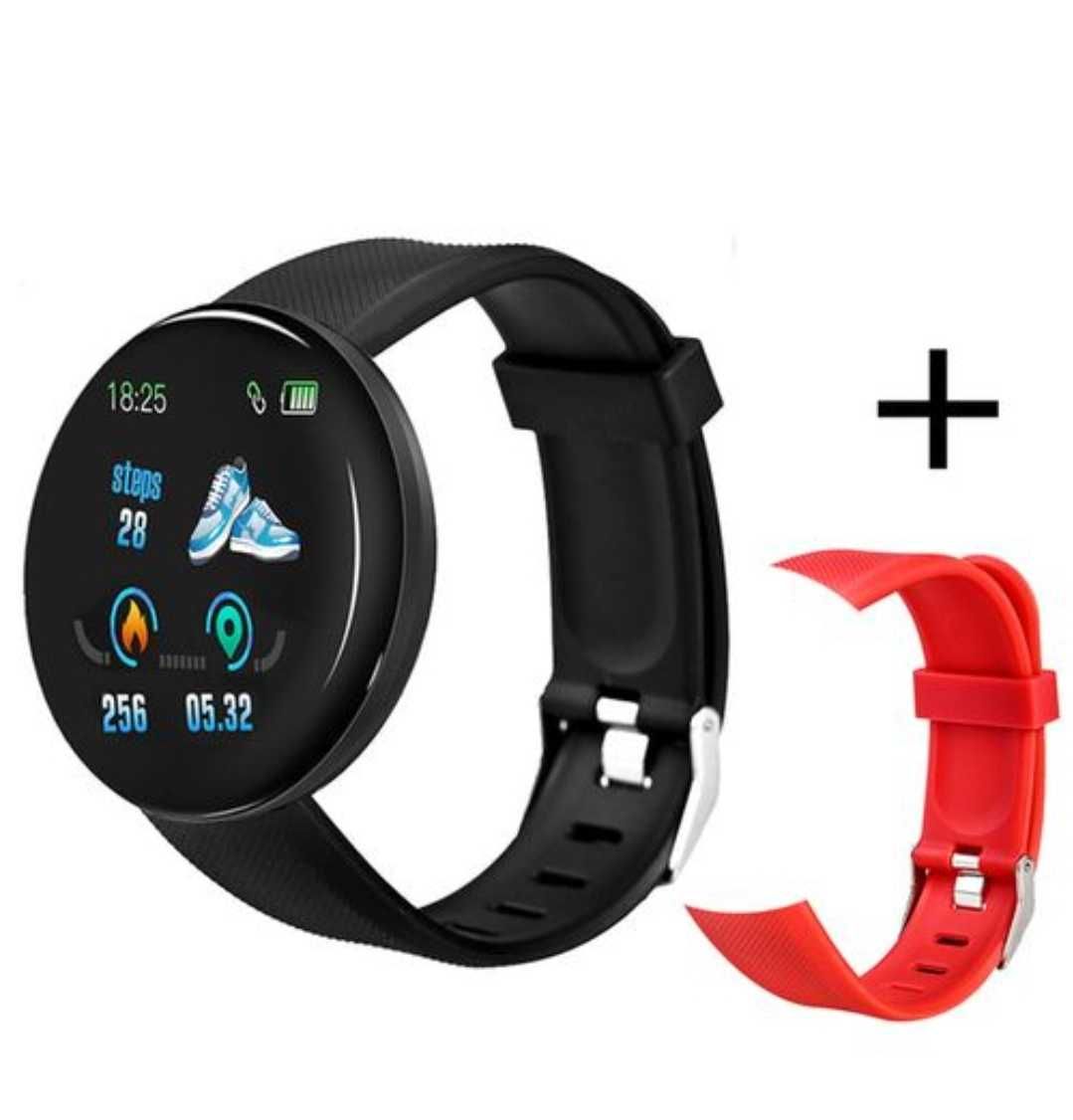 Set Smartwatch + 2 Curele Negru-Roșu. Vezi apeluri, mesaje, notificări