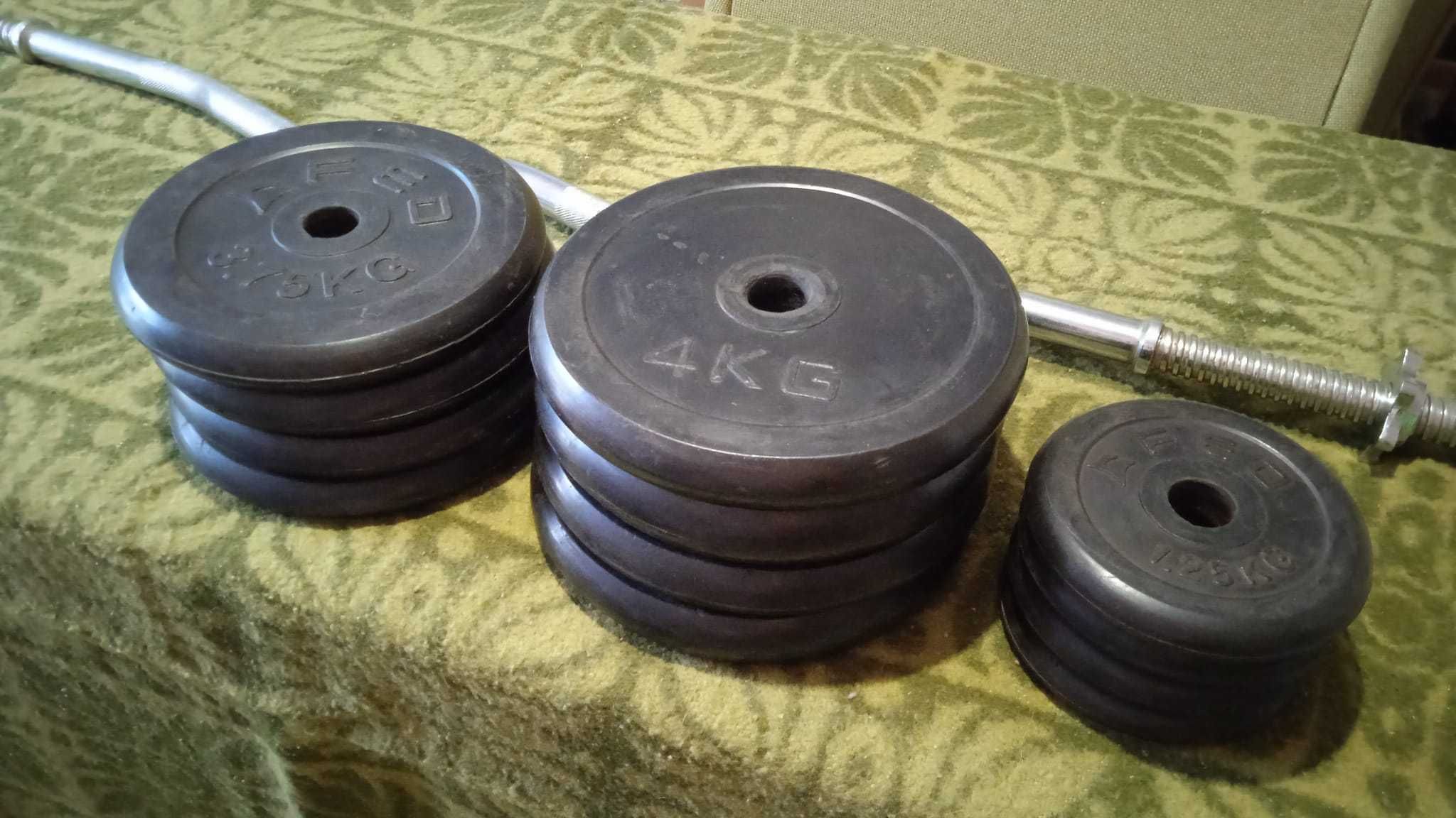 Set 2 gantere si bara greutati 50 kg