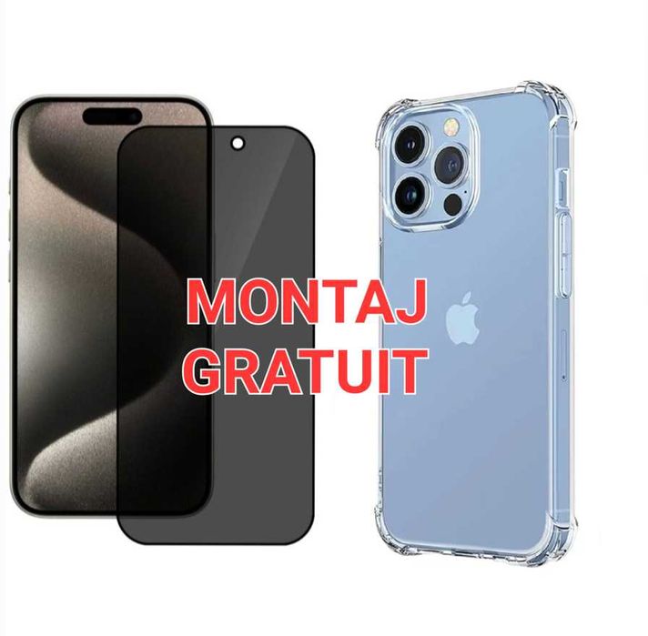 Set Folie Sticla Privacy + Husa AntiSoc iPhone 15 Pro Max / 16 Pro Max
