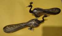 Pereche fazani din bronz masiv piese gravate integral manual,stare exc